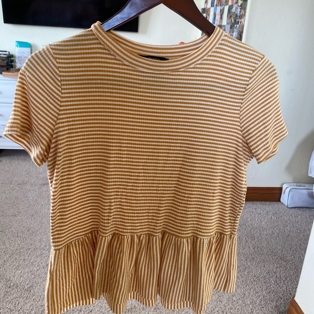 Yellow Striped Peplum Top